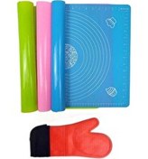 Resim Kitchen Design Lab 45x65 CM Silikon Hamur Açma Matı Ve Kırmızı Silikon Yanmaz Mutfak Fırın Eldiveni 2 Li Set 