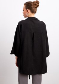 Resim Yefrastore Siyah Flam Keten Kimono Gömlek 