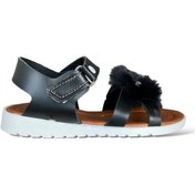 Resim Cırtlı Peluş Fiyonklu Kız Çocuk Sandalet Siyah-siyah Siyah 