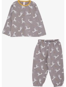 Resim Kız Bebek Pijama Takımı Simli Zürafa Desenli Vizon 9 Ay-3 Yaş 001 