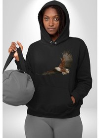 Resim Kartal Özgürlük Kadın Erkek Siyah Kapüşonlu Sweatshirt Hoodie Siyah 