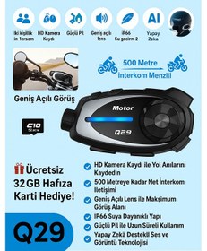 Resim Q29 Kameralı Motosiklet İnterkom Kulaklığı Geniş Açılı Görüş Hd 