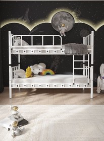 Resim ARGİMO Zambak Genç Çocuk Yatak Odası Metal Ranza Ve Karyola 90x200 Beyaz 