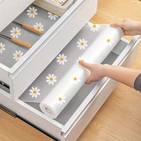 Resim EVA Raf Lineri Çekmeceler ve Dolaplar için - Su Geçirmez, Yağ Dirençli, Yapışmaz, Temizlemesi Kolay - Mutfak, Banyo, Masa için İdeal - Papatya Deseni, Beyaz Arka Plan, Mutfak Dolap Linerleri 