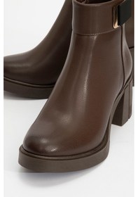 Resim Luvi Shoes Rashe Kahverengi Tokalı Kadın Kalın Topuklu Bot kahverengi 