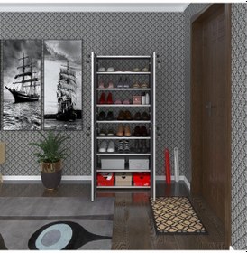 Resim Kenzlife Ayakkabılık Ayakkabı Dolabı Kilitli Gutan Gri 160 70 32 Kapaklı Ofis Dolabı İki Bölme 
