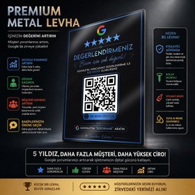 Resim Google Değerlendirme QR Kodu - Metal Levha Mavi - L (30x40) / 0.50 mm / Mıknatıslı Kurulum 