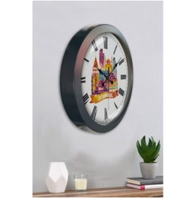 Resim Bahat Istanbul Salon Ofis Duvar Saati Gri Metal Çerçeve 36 Cm 