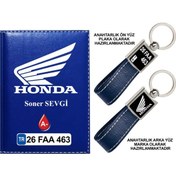 Resim Plakanıza Özel Honda Motor Logolu Lacivert Ruhsat Kabı Ve Anahtarlık 