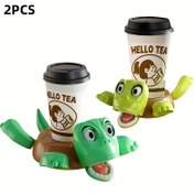 Resim 2 adet Sevimli Kaplumbağa Bardak Altlığı "HELLO TEA" Tasarımı ile - Eğlenceli Yeşil Kaplumbağa Çizimleri, Ev, Bar, Mutfak Dekoru için Mükemmel - İdeal Hediye, Bar Aksesuarları | Eğlenceli Tasarım | Plastik Altlikler 