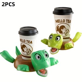 Resim 2 adet Sevimli Kaplumbağa Bardak Altlığı "HELLO TEA" Tasarımı ile - Eğlenceli Yeşil Kaplumbağa Çizimleri, Ev, Bar, Mutfak Dekoru için Mükemmel - İdeal Hediye, Bar Aksesuarları | Eğlenceli Tasarım | Plastik Altlikler 
