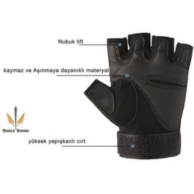 Resim SİNGLE SWORD Siyah M Yarım taktik eldivenler Airsoft spor atış av eldivenleri M 