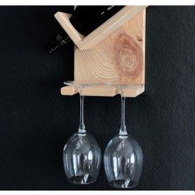 Resim Doğal Ahşap 2 Şişe 2 Kadeh Bölmeli Şaraplık, Renksiz Vernik 