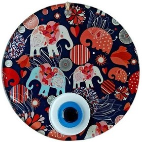 Resim Nazar Boncuklu Fil Desenli Duvar Süsü Füzyon Cam Filli Duvar Deko 