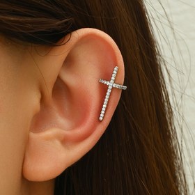 Resim Şık & Zarif Kübik Zirkonya Haçlı Klipsli Küpeler - Basit Ama Sofistike Kadın Moda Aksesuarı Günlük Kıyafetler İçin 
