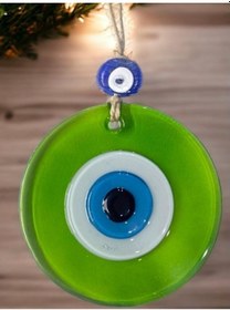 Resim Şeffaf Yeşil Nazar Boncuklu Duvar Süsü 10 Cm Cam Duvar Dekoru 