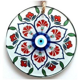 Resim Karanfil Desenli Nazar Boncuklu Füzyon Cam Duvar Süsü 