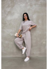 Resim Osy Modal Yumuşak Dokulu Kumaş Oversize Bisiklet Yaka T-shirt Jogger Eşofman Altı Eşofman Takımı - Gri Çok Renkli 