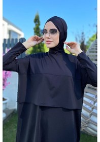 Resim Remsa Bol Paça Tam Kapalı Tesettür Mayo Makas R072 Ayşenur Siyah 