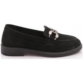 Resim Dgn 706 Kadin Aksesuarli Loafer Ayakkabi Siyah Süet 