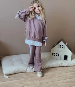 Resim Kız Çocuk Gül Kurusu Gömlek Detaylı Kolları Fiyonklu Takım 