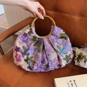 Resim Vibrant Floral Embroidered Tote Bag PVC Sequins ve Ruffled Cloud Accents ile - Şık Keten Gibi Kumaş, Manyetik Kapanış, Kadınlar için Hafif Yazlık El Çantası, Renkli Çiçek Tasarımı ile Beyaz, Tatil Stili, Günlük Aksesuar | Çiçek Nakışlı Tote | Dayanıklı PVC Malzeme 