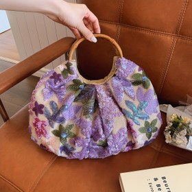 Resim Vibrant Floral Embroidered Tote Bag PVC Sequins ve Ruffled Cloud Accents ile - Şık Keten Gibi Kumaş, Manyetik Kapanış, Kadınlar için Hafif Yazlık El Çantası, Renkli Çiçek Tasarımı ile Beyaz, Tatil Stili, Günlük Aksesuar | Çiçek Nakışlı Tote | Dayanıklı PVC Malzeme 