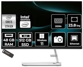Resim LENOVO IdeaCentre 24IAP7 i5 12450H 48GB 512GB SSD 23.8" FHD W11P Beyaz All in One Bilgisayar 