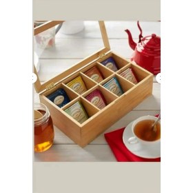 Resim 8 Bölmeli Bambu Poşet Çay Kutusu Bambu Organizer Kutu Takı Aksesuar Kutusu 30X20X7CM. 