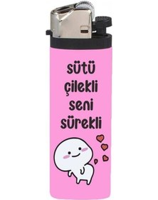 Resim Çakmak Sütü Çilekli Seni Sürekli Tasarımlı Full Kaplamalı Gazlı Çakmak Çok Renkli 
