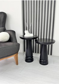 Resim AYLESA Ahşap 2’li Set Mantar Yan Sehpa Modern Siyah Renk Fiskos Zigon Çiçeklik 