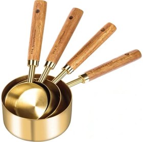 Resim 4'lü Ahşap Saplı Gold Lüks Ölçü Kaşığı - Ölçü Kabı 