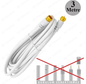 Resim BK Teknoloji F Konnektörlü 3 Metre Rg6/u Coaxial Hazır Uydu Anten Kablosu 