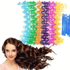 Resim 30 adet Isı Olmadan Dalgalı Saç Maşası Spiral Saç Şekillendirme Seti Isı Olmadan Dalgalı Saç Maşası Spiral Saç Maşası ile 2 adet Saç Şekillendirme Kancası, Çoğu Saç Modeli için Uygun 