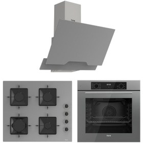 Resim Ferre Flowart Ventora Pro Gri 3'lü Ankastre Set ( QBL63CPR-SS208-D065 ) 