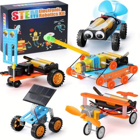 Resim Çocuklar için 6-12 Yaş STEM Robotik Seti, 6 Set Bilim Deneyi Projesi, ABS Malzeme, Elektronik Motorlu Robot El İşi, Mühendislik Yapım Oyuncağı, Erkek ve Kız Çocuklar için Hediye, Yaz Dışı Mekan Etkinliği - Renk Değişebilir 