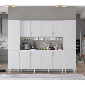 Resim Della Kahve Köşesi Çok Amaçlı Dolap Kiler Mutfak Dolabı Beyaz 210cm Beyaz 