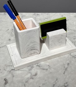 Resim Genel Markalar 3 Parça Mermer Desenli Beton Kalemlik Ve Kartvizitlik Set 