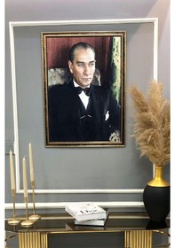 Resim Atatürk Portresi Dijital Baskılı Kadife Kumaş Çerçeveli Tablo Tbl0043 