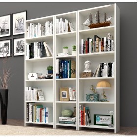Resim Buzkanormanürünleri Buzkan Mobilya % 100 Mdf Mobilya 5 Raflı Geniş Kitaplık - Beyaz P 