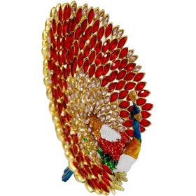 Resim Lüks Kristal Taşlı Metal Tavus Kuşu - Kırmızı Dekoratif Aksesuar 