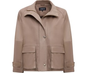 Resim Derimod Fancy Kadın Bej Devrik Yaka Oversize Deri Mont 25WGD5625VE 