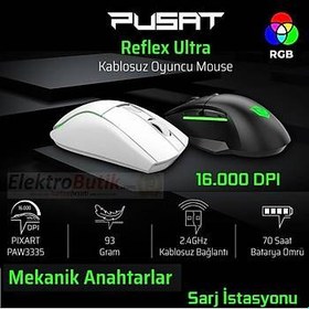 Resim PUSAT REFLEX ULTRA 16000 DPI 400 IPS YUKSEK PERFORMANSLI KABLOSUZ RGB OYUNCU MOUSE- SIYAH 