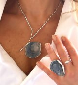 Resim Doğaltaş Gümüş Kalsedon Taşlı Kolye ve Yüzük Set 