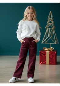 Resim Kız Çocuk Pamuklu Boncuklu Sweatshirt-16578 Ekru 