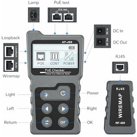 Resim Tograt Nf-488 Dijital Poe Test Cihazı Rj45 Ağ Kablosu Süreklilik Ve Poe Voltaj Akım Güç Ölçer 