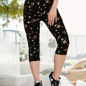 Resim Kadınlar için çiçek desenli yüksek bel tayt, polyester ve spandex karışımı, yüksek esneklik, kırpılmış uzunluk, dar kesim, elastik bel bandı ile, bahar/yaz/sonbahar için - rahat hafta sonu tarzı, yetişkin dokuma, 180g/m² 