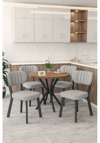 Resim Gnr 90cm Sabit Atlantik Mutfak Masası Takımı, Yemek Masası, 4 Modern Gri Sandalye Gri 