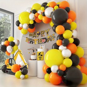Resim Metalik Gümüş Turuncu Siyah Balon Garland Seti - 112 adet/takım Lateks Balonlar Çocuk İnşaat Temalı Doğum Günü Partisi Süslemeleri Malzemeleri, Bebek Duş Dekoru, Ev Dekorasyonu 
