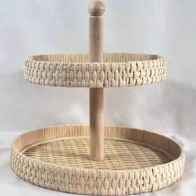 Resim Doğal Rattan Sunum Standı, Handmade, 2 Katlı 